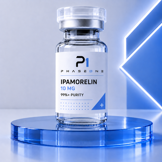Ipamorelin research peptide vial by PhaseOne Australia